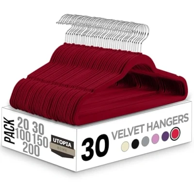 Abbildung von Utopia Home 30 Samt Kleiderbügel für Erwachsene, robuste Kleiderbügel, Premium Anti Rutsch Kleidung, 360 Grad drehbarer Haken, Anzugbügel, stabil, um Jacke oder Hose zu halten