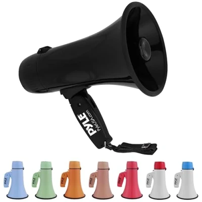 Abbildung von Pyle Sport &amp; Freizeit Leichtes und tragbares Bullhorn Megaphon, AUX Eingang (3,5 mm) für MP3/Musik, automatische Sirene, 20 Watt, MIC/Talk (Rosa)