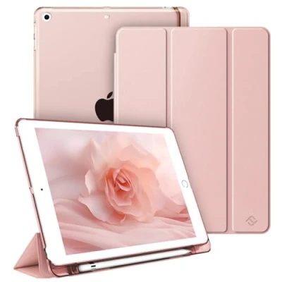 Abbildung von Fintie Hülle mit Pencil Halter für iPad 9.7&quot; 2018/2017 Ultradünn Superleicht Schutzhülle transparenter Rückseite Abdeckung Cover Auto Schlaf/Wach 6. / 5. Generation, Roségold