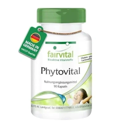 Abbildung von Fairvital Phytovital 90 Kapseln Extrakt aus Granatapfel, Traubenkern, Grüner Tee, Brennessel und Ginkgo Biloba uvm. enthält wertvolle Ellagsäuren, OPC EGCG HOCHDOSIERT VEGAN