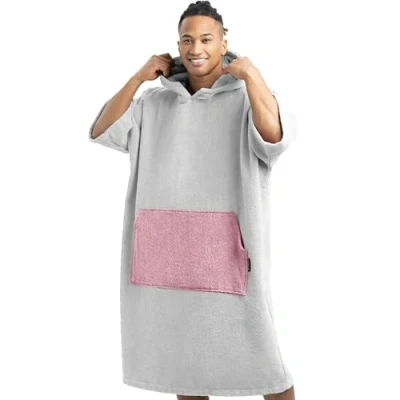 Abbildung von HOMELEVEL Badeponcho Damen und Herren Surf Poncho aus 100% Baumwolle Tuch für Erwachsene Unisex Bademantel Badetuch mit Kapuze
