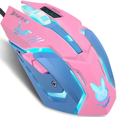 Abbildung von IULONEE Wired Gaming Mouse USB Silent 7 Farben Optische Spielmäuse mit Hintergrundbeleuchtung Ergonomische Maus in voller Größe 3200 DPI für PC Computer Laptop Desktop (Pink und Blau)