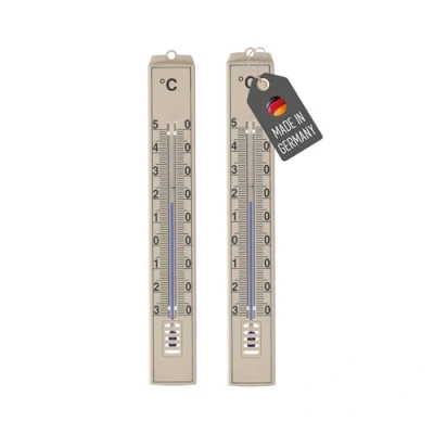 Abbildung von Lantelme 2 Stück Gartenthermometer Set Wetterfest aus Kunststoff 18cm Farbe Beige präzise Temperaturanzeige Analog 30 bis 50C Thermometer auch für Haus, Innen, Garten und Außen (Beige)