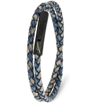 Abbildung von Simaru Lederarmband, 4mm geflochten zum Wickeln für Frauen &amp; Männer, Echtleder Wickelarmband mit Edelstahl Hakenverschluss, Premium Qualität ((43cm Lenght XL), Blau)