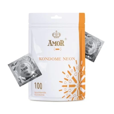 Abbildung von AMOR Premium Kondome Neon, Leuchtkondome Ø 53 mm, 100 Stück