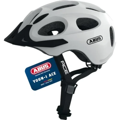 Abbildung von ABUS Stadthelm Youn I ACE mit integriertem LED Rücklicht Fahrradhelm für den Alltag Damen und Herren Weiß Glänzend, Größe M