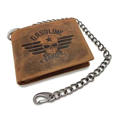 Abbildung von Vintage Biker Wallet Geldbörse klein original GASOLINE BANDIT aus Echtleder mit Kette