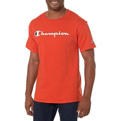 Abbildung von Champion Herren Klassisches Jersey Graphic T Shirt, Spicy Orange Schrift, Mittel
