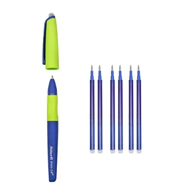 Abbildung von Pelikan Erase 2.0 Ergonomischer radierbarer Tintenroller, blaue Tinte, für Rechts und Linkshänder, die Schule, nachfüllbar, 6 Ersatzminen inklusive