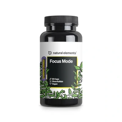 Abbildung von Focus Mode Konzentrations Tabletten in Kapselform koffeinfrei, mit Brahmi, Ginseng &amp; Gingko vegan, ohne unnötige Zusätze Deutschland produziert laborgeprüft