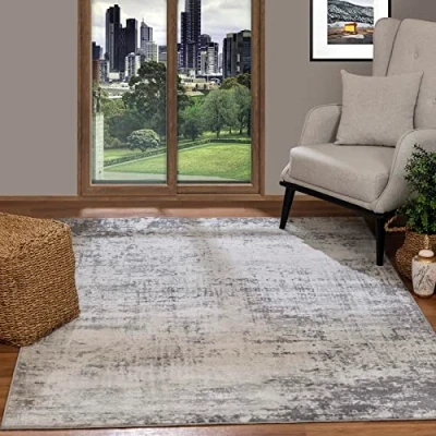 Abbildung von Livabliss Kampen Wohnzimmer Teppich modern Abstrakt Design in Marmor Optik für 160x215 cm, Esszimmer, Schlafzimmer Teppiche groß, weicher Kurzflor Grau und Elfenbein