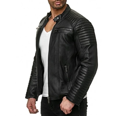 Abbildung von Herren Lederjacke Kunstleder Bikerjacke Übergangsjacke Schwarz 3XL