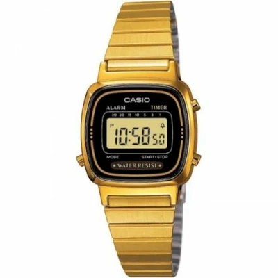 Abbildung von Casio LA 670WG 1 Damen Armbanduhr, Quarz, digital, vergoldetes Zifferblatt, Armband aus vergoldetem Metall