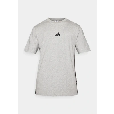 Abbildung von adidas Herren Essential Three Stripes Single Jersey Tee, medium Grey Heather/Black, M