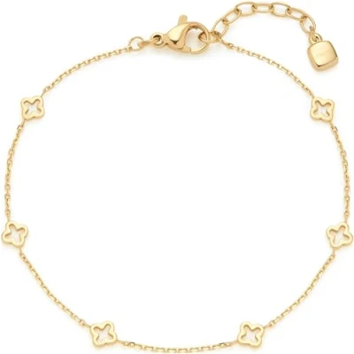 Abbildung von Leonardo Jewels Armband Ciao Janna, feines Edelstahl Spiegel Ankerkettchen mit Kleeblatt Ornamenten, gold, 17,5 19,5 cm, Schmuck Geschenk, 023941