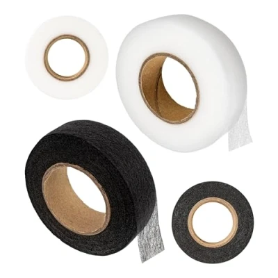 Abbildung von Saumband Set zum Aufbügeln, 50 Meter, 20 mm Breite, Weiß + Schwarz, Polyamid Bügelband, Saumvlies Reparieren und Flicken von Stoff, Vorhang, Gardine, Hose, Kleidung kürzen ohne Nähen, Klebevlies