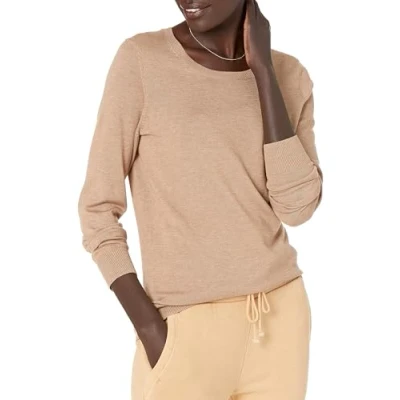 Abbildung von Amazon Essentials Damen Leichter, Langärmeliger Pullover Mit Rundhalsausschnitt (Erhältlich in Übergröße), Kamelbraun Meliert, XXL