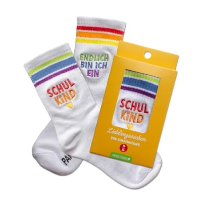 Abbildung von Papierdrachen Schulkind Socken Bunt Endlich bin ich ein Geschenk zur Einschulung Kindersocken Größe 26 30 für Jungen und Mädchen Schulanfang Set 03