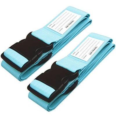 Abbildung von OW Travel Kofferband Gurt Schwerlast Personalisierter Koffergurt mit Adressschild: Luggage Strap Koffer Gurte Gepäckgurt Band Koffergurte farbig 2 Stück Blau