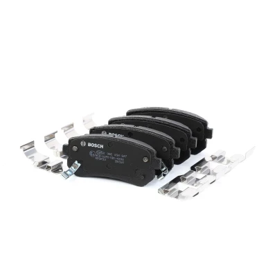Abbildung von BOSCH 0 986 494 627 Bremsbelagsatz Low Metallic mit akustischer Verschleißwarnung Anti Quietsch Blech, Montageanleitung KIA: Sportage III