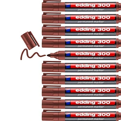 Abbildung von edding 300 Permanentmarker braun 10 Stifte Rundspitze 1,5 3 mm wasserfest, schnell trocknend wischfest für Karton, Kunststoff, Glas, Holz, Metall, Glas