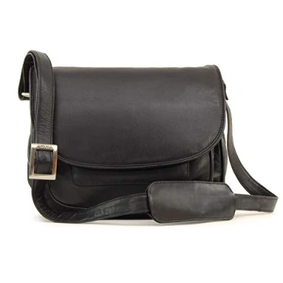 Abbildung von VISCONTI Damen Leder Umhängetasche Handtasche Mittelgroß Crossbody Bag Für Notizbuch A5 Verstellbarer Schultergurt JOANNA 2195 Schwarz