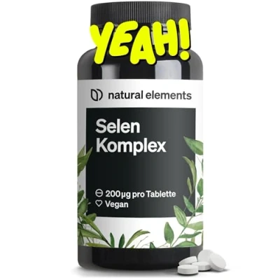 Abbildung von Selen Komplex 365 Tabletten mit je 200µg aus Natriumselenit und Selenmethionin vegan, hochdosiert, ohne unnötige Zusätze in Deutschland produziert &amp; laborgeprüft