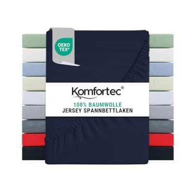 Abbildung von Komfortec Jersey Spannbettlaken 200x200 cm, 100% Baumwolle, Blau