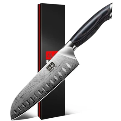 Abbildung von SHAN ZU Küchenmesser aus Pulverstahl, Japanisches Kochmesser Santokumesser, 18 cm Professionelle Chefmesser mit Hohem Kohlenstoffgehalt, Scharfes Ergonomischem Pakkaholzgriff