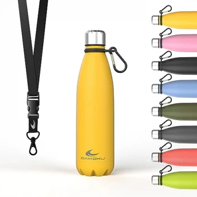 Abbildung von Daikoku Edelstahl Wasserflasche 100% Auslaufsicher Hält 12 Stunden Heiß, 24 Kalt BPA Frei und Gesund Modische Farbe, Ideal für Alltag Outdoor Gelb 500 ML