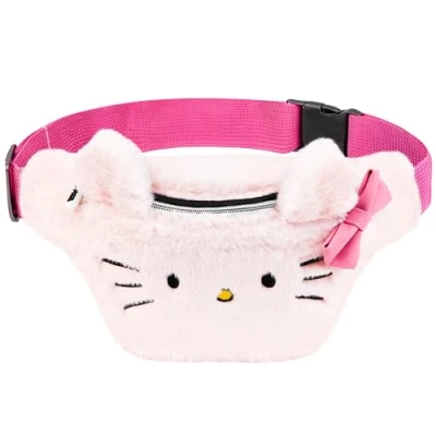 Abbildung von Hello Kitty Mädchen Bauchtasche, Flauschige Gürteltasche mit verstellbarem Riemen (Pink)