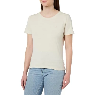 Abbildung von Tommy Jeans Damen T Shirt Kurzarm Tjw Soft Jersey Tee Rundhalsausschnitt, Elfenbein (Newsprint), XL