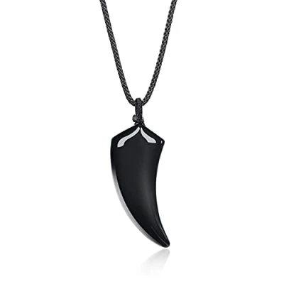 Abbildung von COAI Geschenkideen Unisex Surferkette Mehrfasen Spitzer Anhänger Wolfszahn aus Obsidian