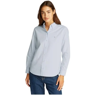 Abbildung von Tommy Jeans Damen Hemd Oxford Regular Fit, Mehrfarbig (Sweet Blue/White Stripe), XL