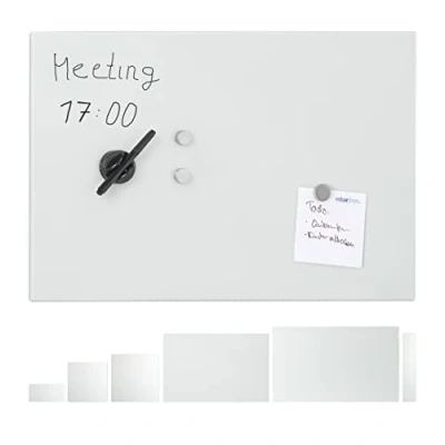 Abbildung von Relaxdays Glas Magnetboard 60 x 40 cm, beschreibbar, Memboard, 3 Magneten, Sicherheitsglas, Magnettafel, weiß