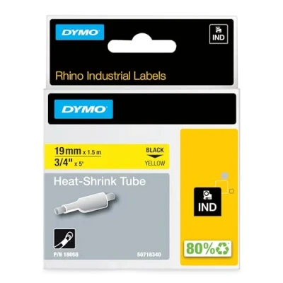 Abbildung von DYMO Rhino Industrie Schrumpfschlauch Kabeletiketten 19 mm x 1,5 m Schwarz auf gelb für Beschriftungsgerät
