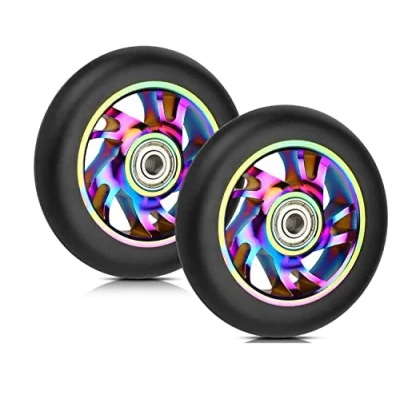 Abbildung von Yungeln 2 Stück 100mm Stunt Scooter Ersatzräder 100 x 24mm 88A Vollreifen mit ABEC 9 Lager kompatibel für meisten Stuntscooter und Kickscooter