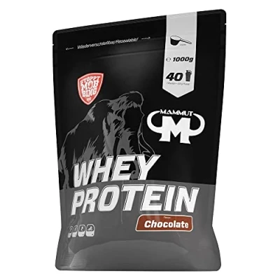 Abbildung von Mammut Nutrition Whey Protein Pulver Chocolate 1kg 27g pro Portion Eiweißpulver mit hohem BCAA Anteil Perfekte Löslichkeit in Wasser &amp; Milch Ideale Zwischenmahlzeit