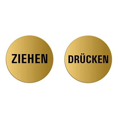 Abbildung von Schild Ziehen Drücken 2er Set Ø 75 mm Aluminium matt gold eloxiert Nr.6709 M