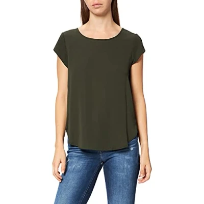 Abbildung von ONLY Damen Einfarbige Kurzarm Bluse Basic Rundhals Ausschnitt Blusen T Shirt Blouse Oberteil ONLVIC, Farben:Grün 3, Größe:40