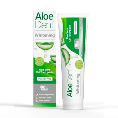 Abbildung von Aloe Dent Aufhellende Vera Zahnpasta, fluoridfrei, natürliche Wirkung, vegan, tierversuchsfrei, SLS frei, natürlich weiß, gesundes Zahnfleisch, 100 ml, Verpackung kann variieren