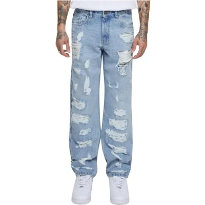 Abbildung von Urban Classics heavy Ounce Straight FIT Jeans Leg, Herren, Größe: 33, New light blue destroyed washed