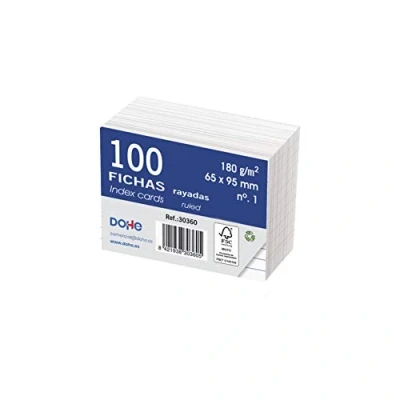 Abbildung von Dohe 30360 Packung mit 100 Karteikarten, Papier liniert, weißer Fotokarton, 180 g, Nr. 1, 65 x 95 mm