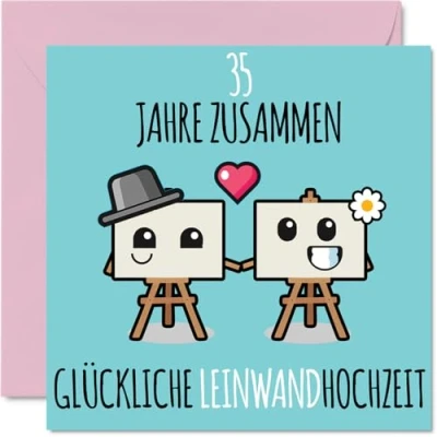 Abbildung von Stuff4 35. Hochzeitstag Karte Liebe 35 Jahre Zusammen Leinwand Hochzeit Jahrestag Geschenke für Freunde Familie vom Freundinnen Kollegen, 145mm Glückwunschkarten