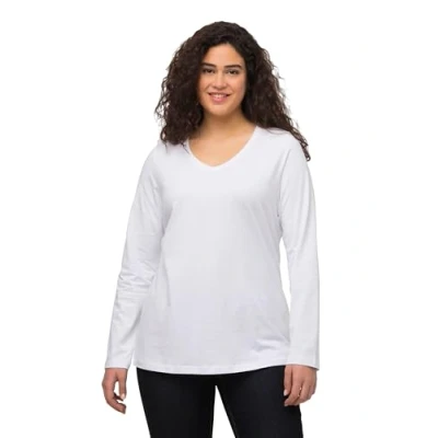 Abbildung von Ulla Popken Damen Langarm v shirt T Shirts, Schneeweiß, 54 56 EU
