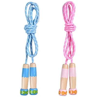 Abbildung von OTraki Springseil Kinder Verstellbare 2 Stück hüpfseil Rope Skipping Seil mit Holzgriff und Baumwollseil für Jungen Mädchen Fitness Training Fett Brennen Übung 250 cm