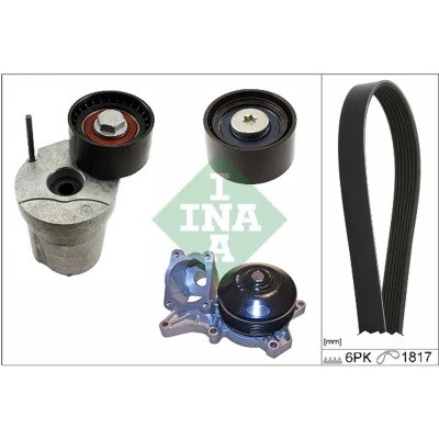 Abbildung von INA 529 0370 30 Wasserpumpe + Keilrippenriemensatz mit Generatorfreilauf prüfen und ggf. erneuern BMW: 3 Touring, 1 Hatchback