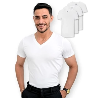 Abbildung von SKIPPER 3er Pack Herren T Shirt mit V Ausschnitt I Basic Shirts in Weiß Unterziehshirt aus 100% Baumwolle Kurzarm Business Unterhemd Oeko TEX Zertifiziert Größe XXL