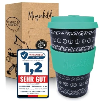 Abbildung von Morgenheld Kaffeebecher to go, Porzellan Coffee go Becher mit Deckel 380ml, Blacky Ocean
