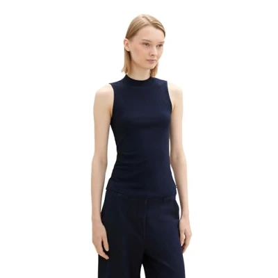 Abbildung von TOM TAILOR Denim Damen 1043074 Basic Top mit RIPP, 10332 Off White, Large